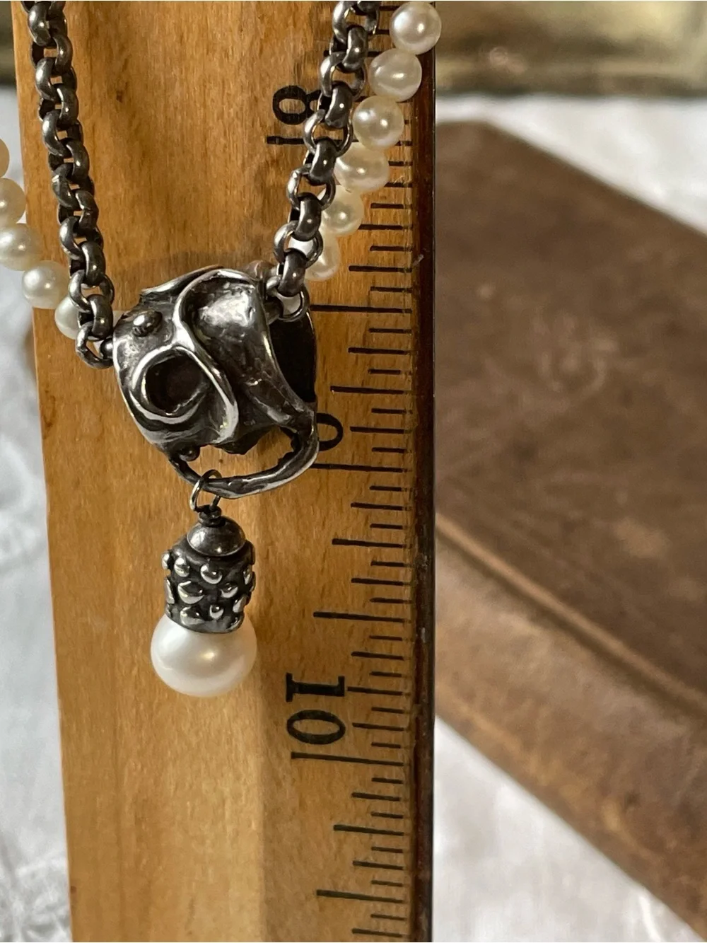 Vintage sterling silver chain & pearl necklace - Picture 6 of 7